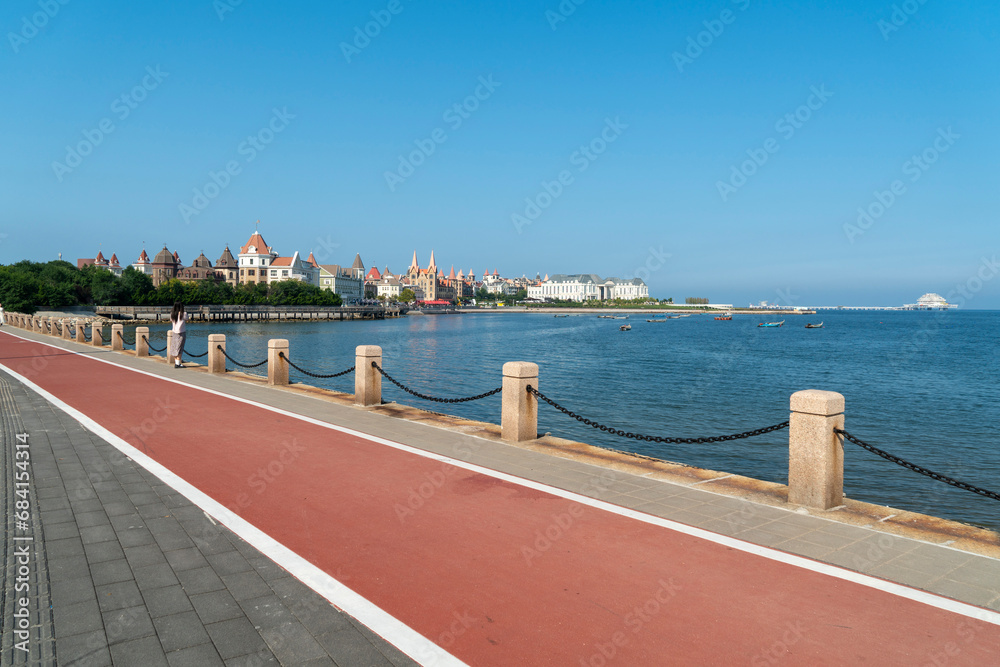 Fototapeta premium Fisherman's Wharf Commercial Street, Yantai, Shandong, China