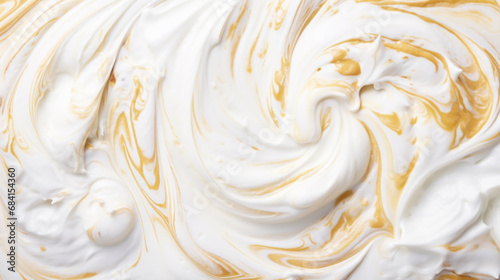 Close-up of vanilla ice cream texture. Top view of frozen white-yellow gelato surface. Food background. Generative AI photo