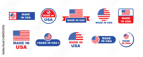Set of made in USA emblem vector. American manufactured. Production on America. Vector 10 Eps.