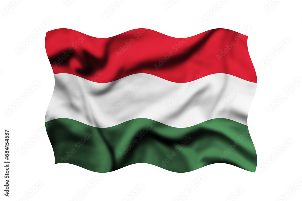 Fototapeta premium The flag of Hungary is waving in the wind isolated on a transparent background. 3d rendering. Clipping path included