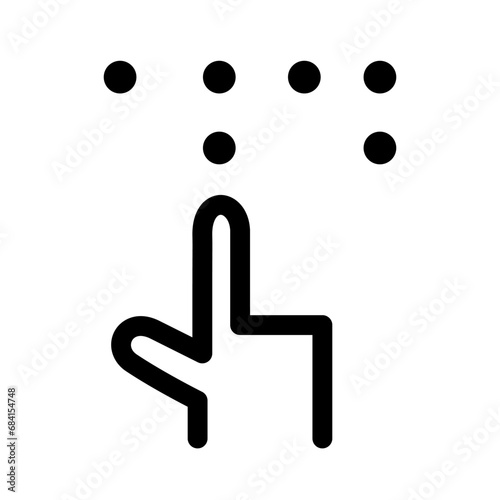 Visual disability. Blind person icon. The hand moves along the points. Braille font. Symbol of complete or partial blindness. Vector illustration in linear style