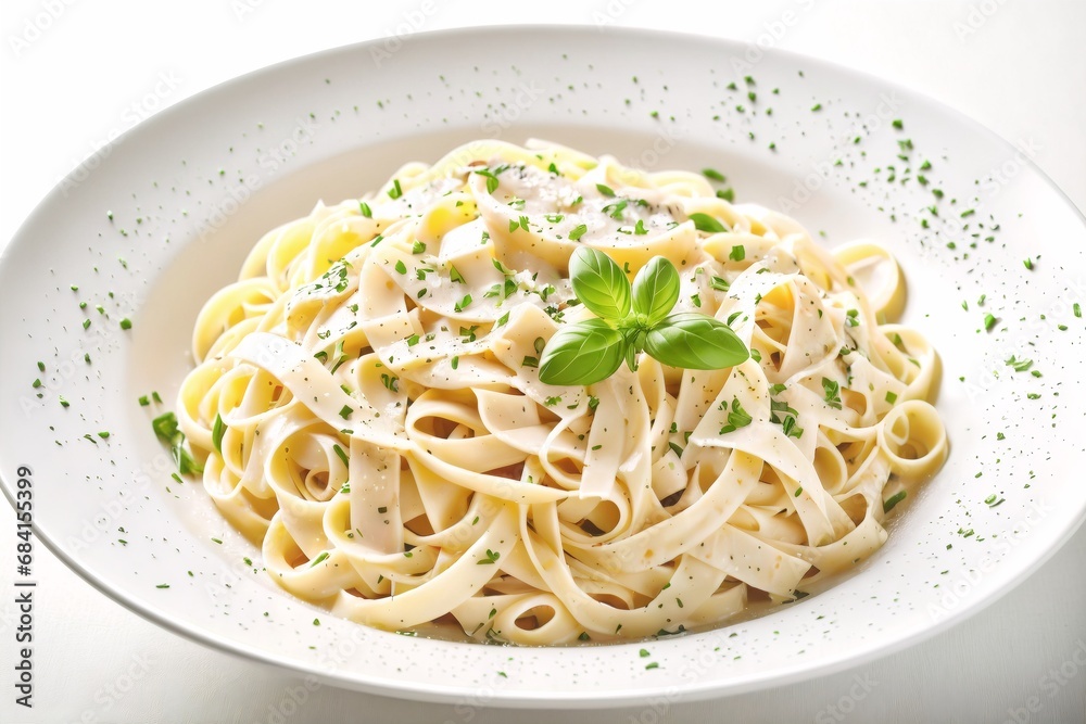 Fettucini in the plate on isolated background Fettucini in the plate on isolated background