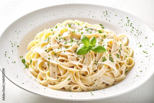 Fettucini in the plate on isolated background