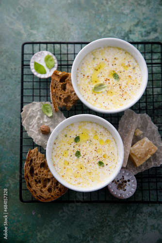 Warming cheesy soup with truffle oil