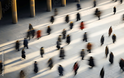 Crowd of people walking on the street, Above view of business person walking in motion blur