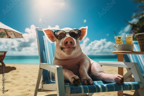 Generative AI illustration of funny little pig with sunglasses © Eduardo Lopez