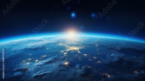 Blue sunrise, view of earth from space with AI