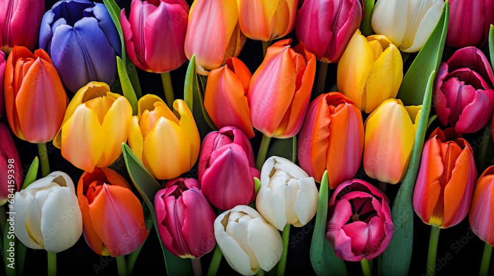 the vibrant colors and patterns of a tulip garden in full bloom, where rows of tulips create a mesmerizing sight created with Generative Ai the vibrant colors and patterns of a tulip garden in full bloom, where rows of tulips create a mesmerizing sight created with Generative Ai