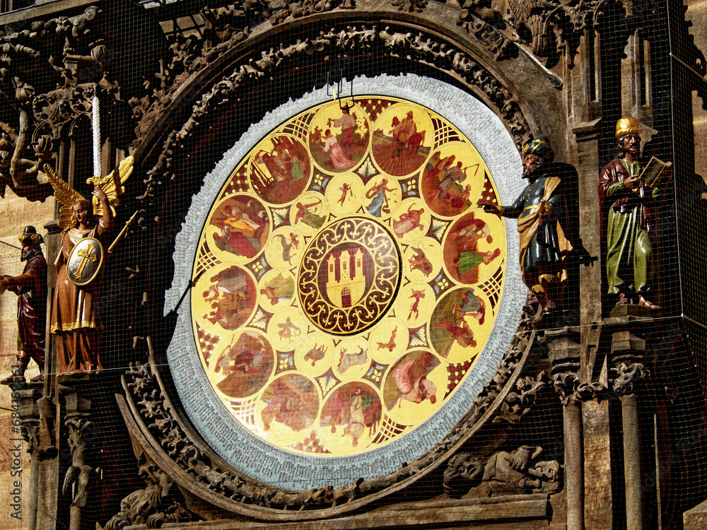 The Prague Astronomical Clock, a medieval astronomical clock on the southern wall of Old Town Hall.