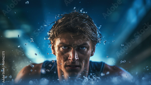 An athlete swims in the pool. Close-up . Fitness and sports in the water. Water sports . Swimming.