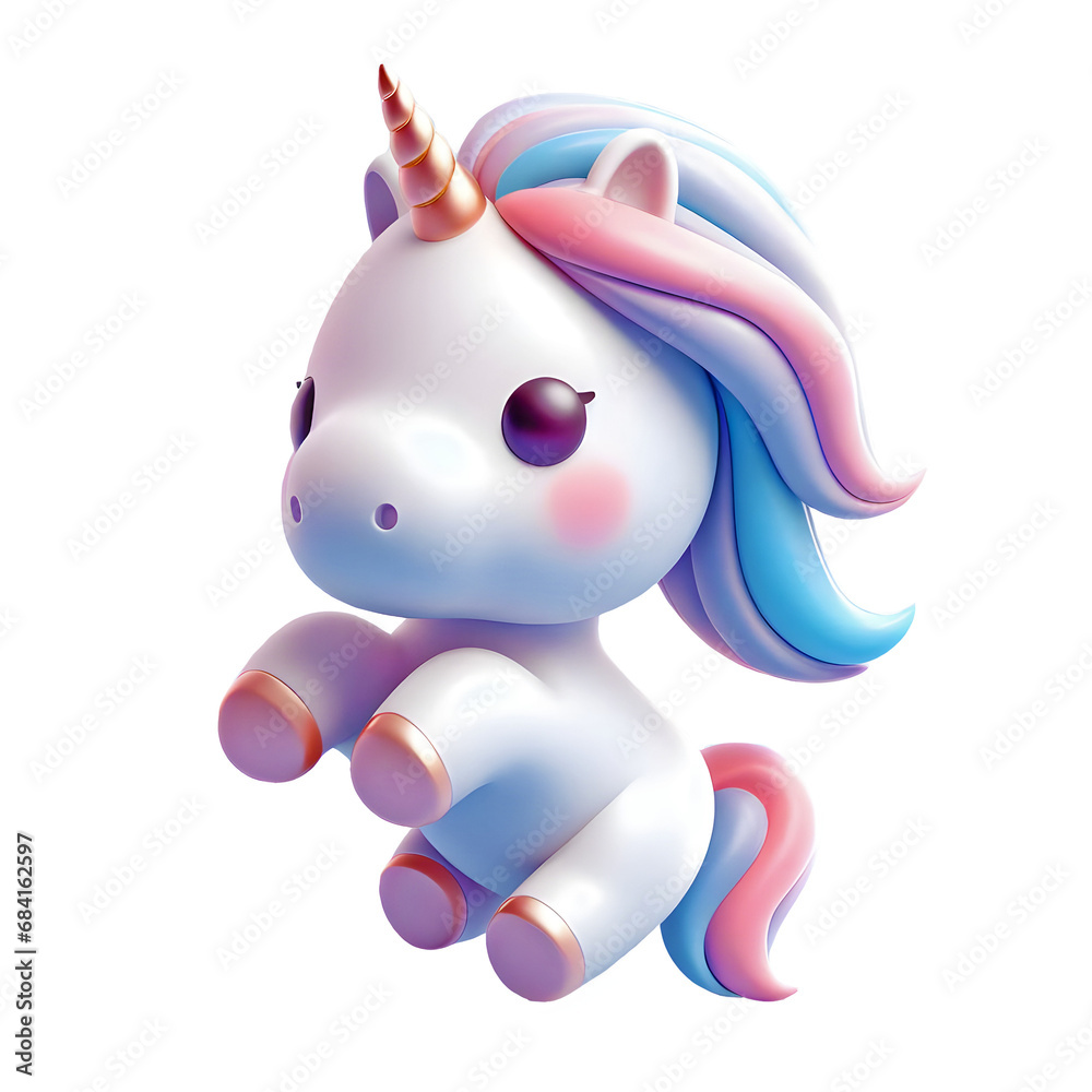 Cartoon unicorn 3d isolated on transparent background