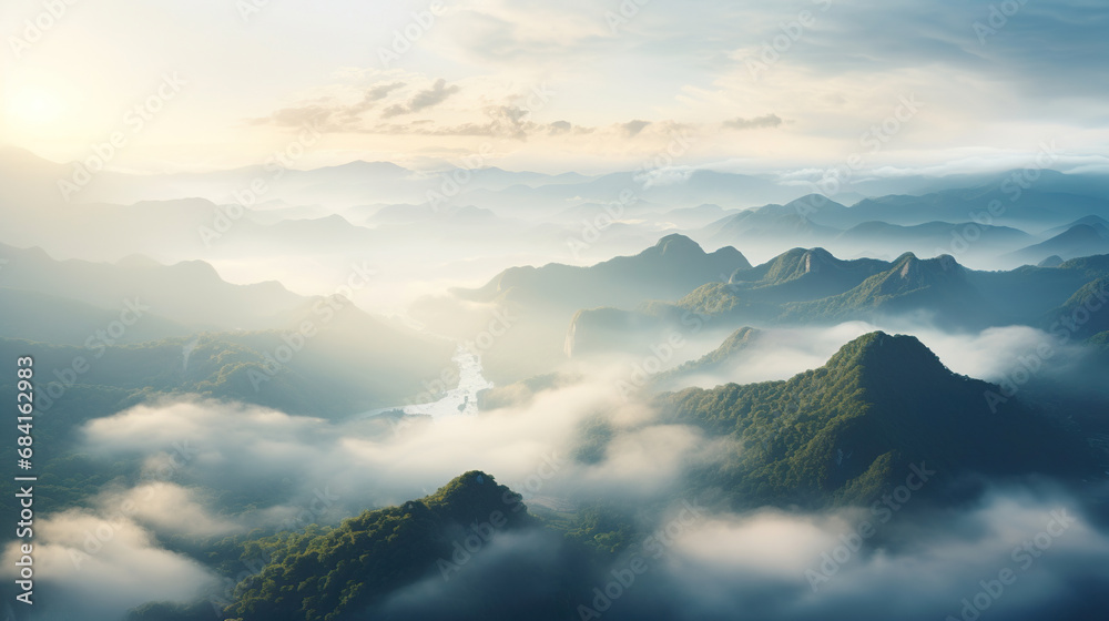 Fototapeta premium clouds over the mountains. Generative Ai