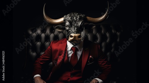 Bull with human body and a bull head. Made with Generative AI.