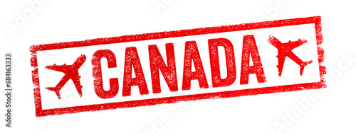 Canada text emblem stamp with airplane, concept background