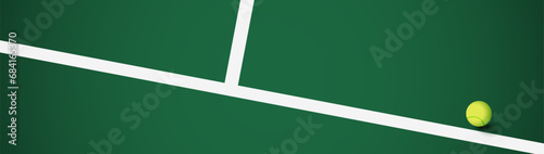 Tennis ball on Green synthetic grass court backgroun. Sport background. Banner vector
