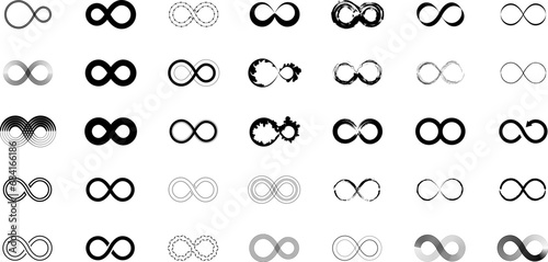 Infinity icon set unlimited illustration symbol sign vector. Infinity, 8, endless, eternity, loop infinite symbols.
