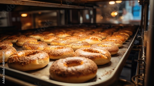 National Bagel Day: A behind-the-scenes look at a bagel shop, with fresh bagels being pulled out of the oven © Татьяна Креминская