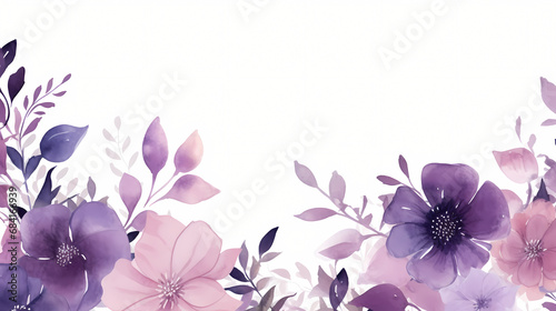 Watercolor purple floral border background