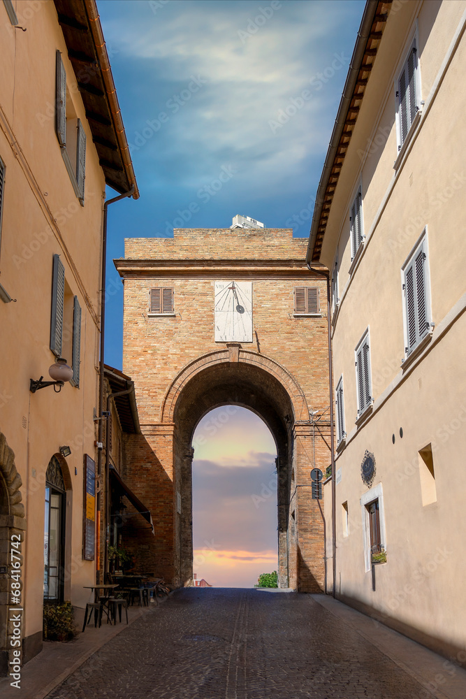 archway in the city, Urbino, Marche, Italy
