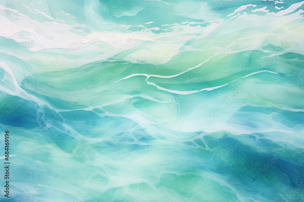 Abstract background of a serene and calming watercolor illustration featuring a minimalist pattern of softly curving waves in shades of blue and green Abstract background of a serene and calming watercolor illustration featuring a minimalist pattern of softly curving waves in shades of blue and green
