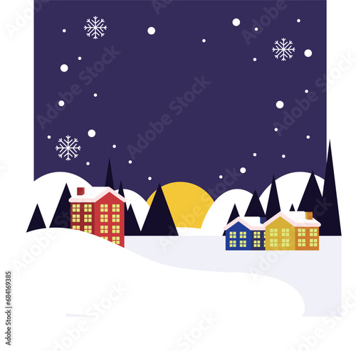 christmas town night landscape illustration