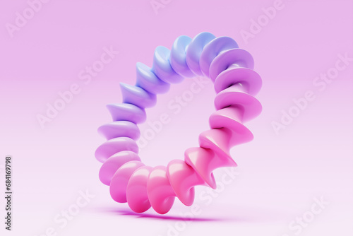 Futuristic neon colorful torus donut. 3D rendering,  torus geometry shape in  pink  background