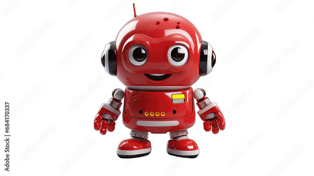 Funny red robot isolated on a transparent background
