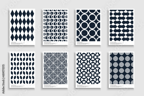 Collection of abstract geometric covers, templates, placards, brochures, banners, backgrounds and etc. Creative textured modern posters, cards, catalogs. Dark blue graphic tredny minimal prints