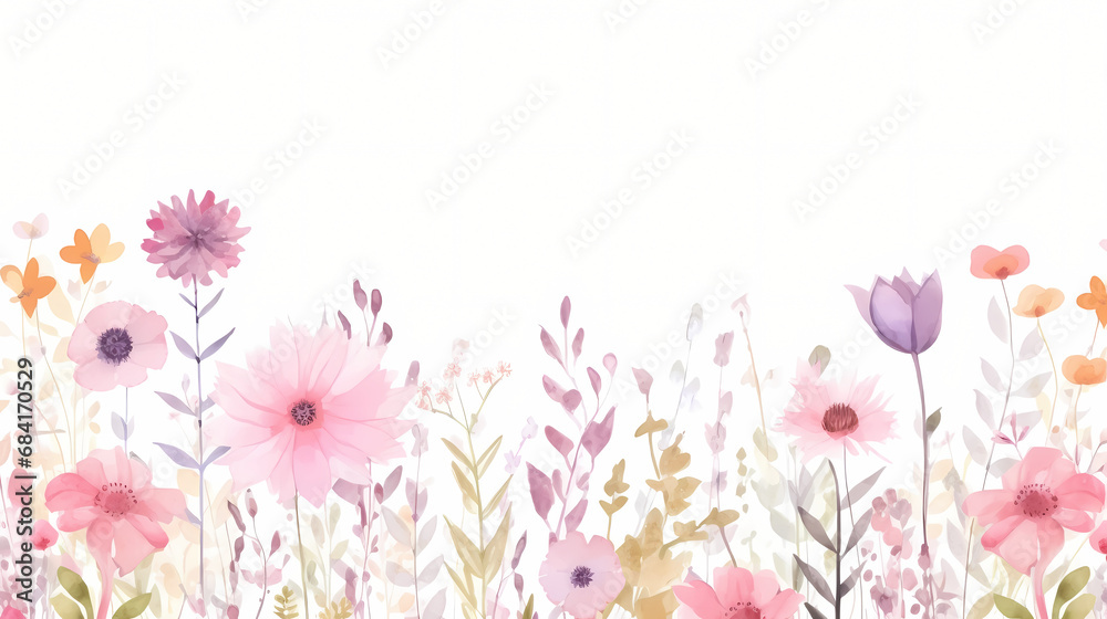 Pink wildflower garden with watercolor Pink wildflower garden with watercolor