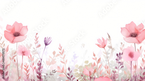 Pink wildflower garden with watercolor