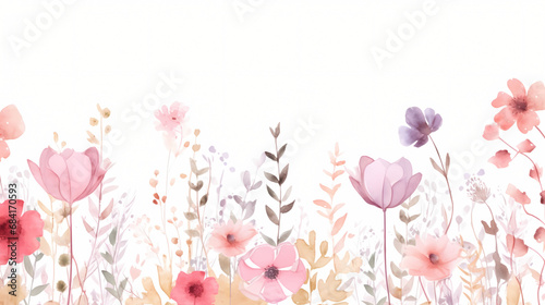 Pink wildflower garden with watercolor