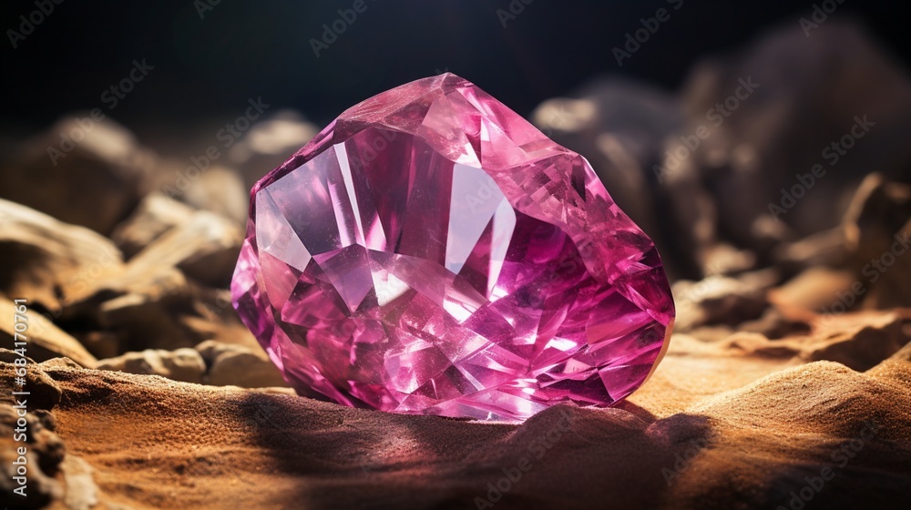 A high-resolution 8K image of a Taaffeite gem, set in an elegant and complementary environment that accentuates its beauty A high-resolution 8K image of a Taaffeite gem, set in an elegant and complementary environment that accentuates its beauty