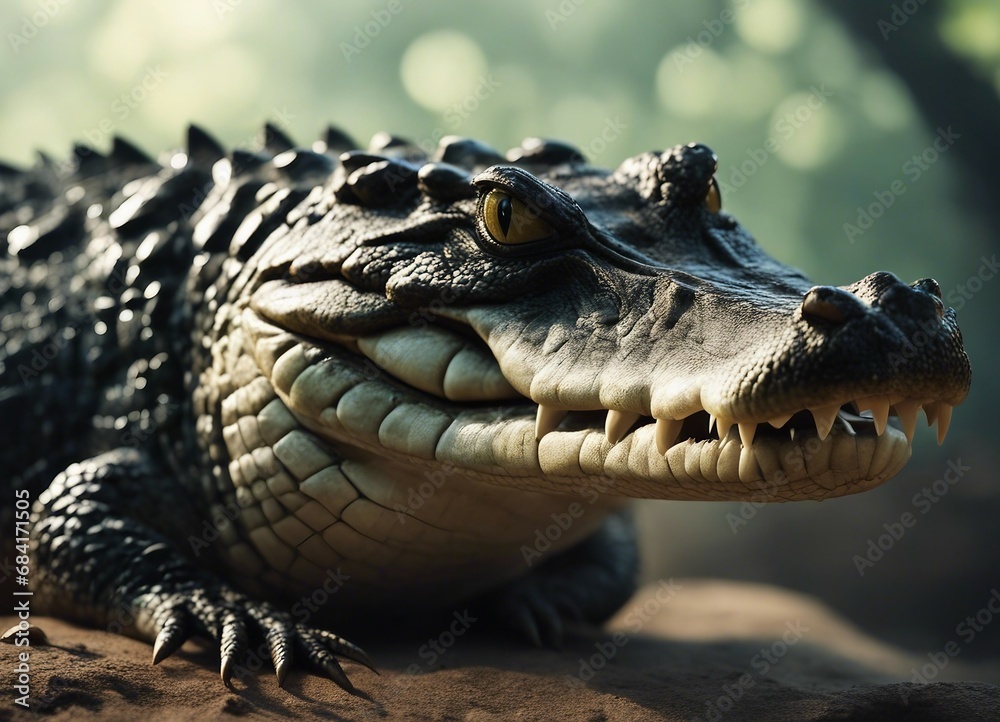 Fototapeta premium crocodile on the ground with blur background