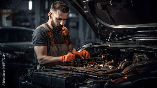 Expert Hands at Work: A Technician Repairing a Vehicle at a Service Station 