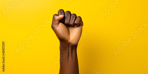 African American Fist Up. on a yellow background photo
