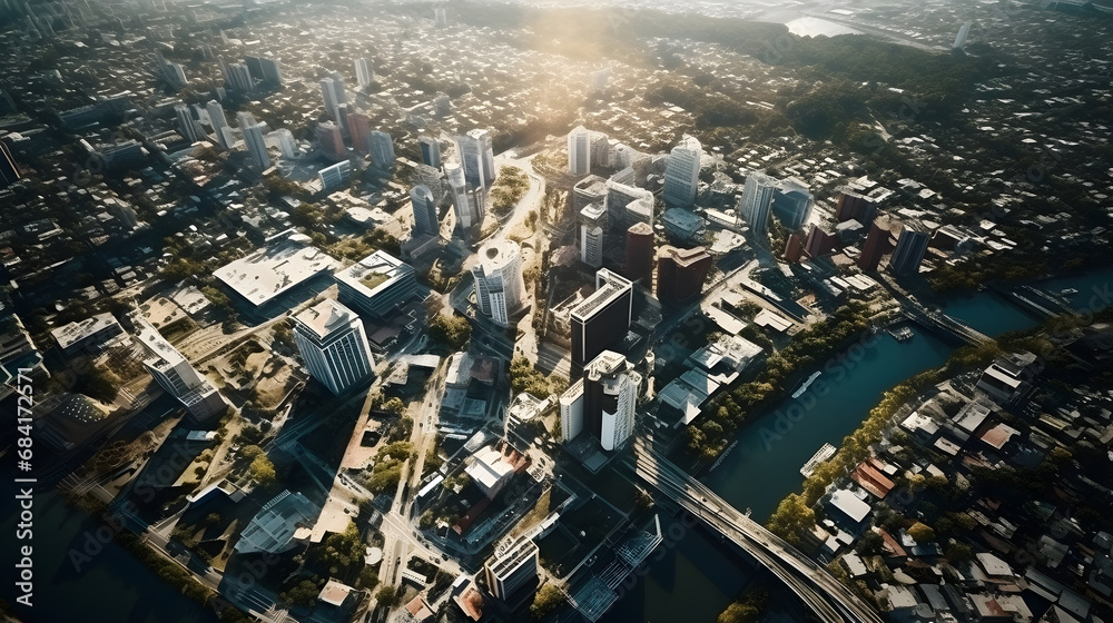 Obraz premium A Panoramic Urban Tapestry: Unveiling the Architectural Beauty of a Bustling City