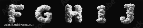 Alphabet from F to J - Cloud - Smoke - Mist - Fog - Steam - Alphabet - Black Background - 3D fat Sans Serif Uppercase Collection - F, G, H, I, J photo