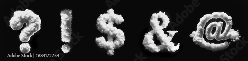Special Characters - Cloud - Smoke - Mist - Fog - Steam - Alphabet - Black Background - 3D fat Font Uppercase Collection - ? , ! , $ , & , @ photo