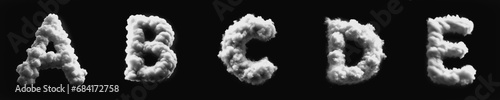 Alphabet from A to E - Cloud - Smoke - Mist - Fog - Steam - Alphabet - Black Background - 3D fat Sans Serif Uppercase Collection - A, B, C, D, E photo