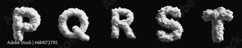Alphabet from P to T - Cloud - Smoke - Mist - Fog - Steam - Alphabet - Black Background - 3D fat Sans Serif Uppercase Collection - P, Q, R, S, T
