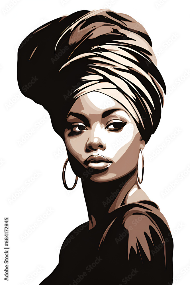 African Motifs. Beautiful african american woman in ethnic attire. Drawing on the face. Portraits. Black history month.. Copy space African Motifs. Beautiful african american woman in ethnic attire. Drawing on the face. Portraits. Black history month.. Copy space
