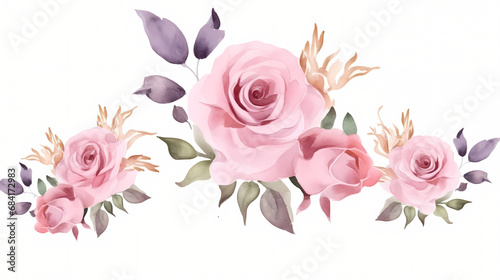 Pink rose flower bouquet collection with watercolor © feeng