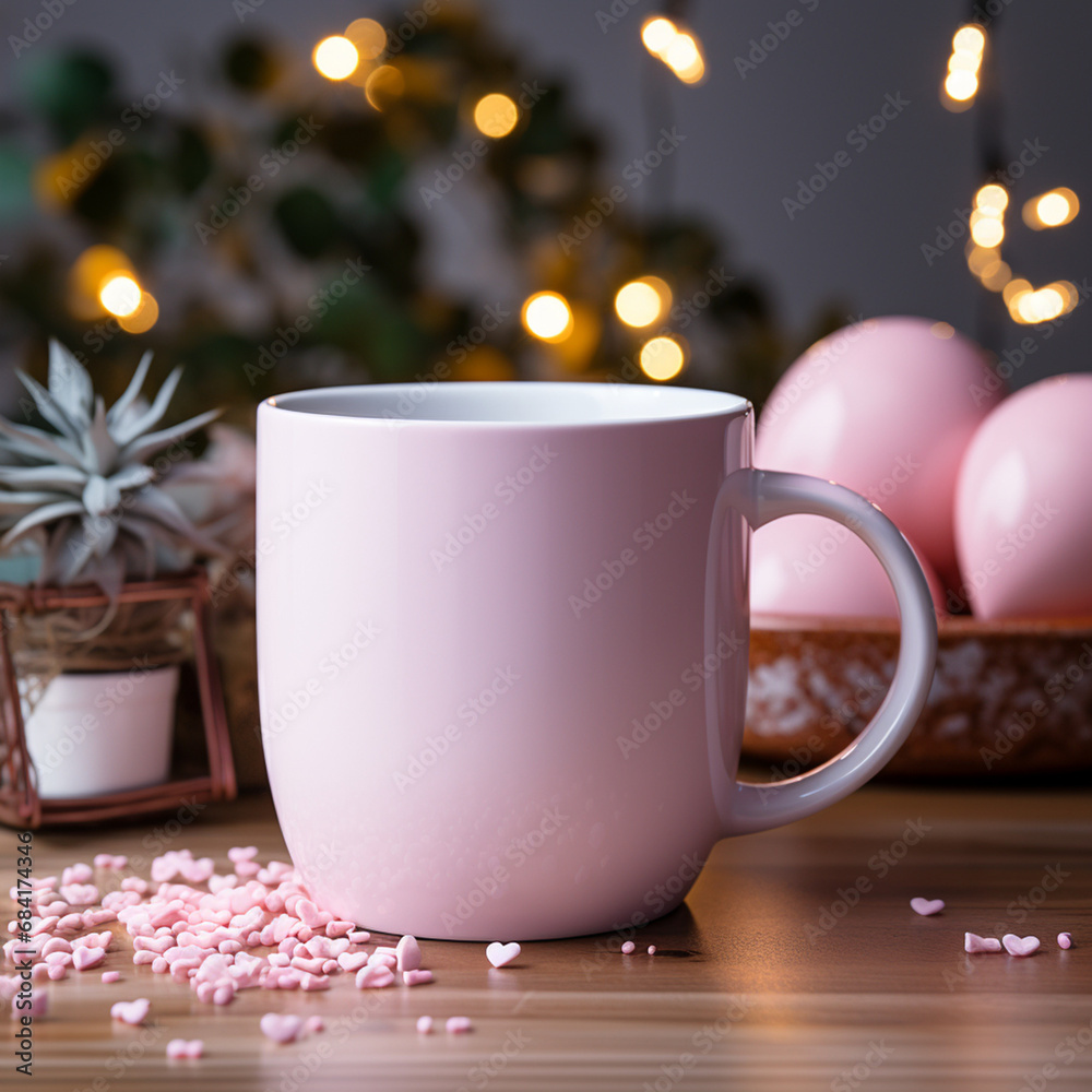 white clear blank mug mockup, valentine themed background created with Generative Ai white clear blank mug mockup, valentine themed background created with Generative Ai