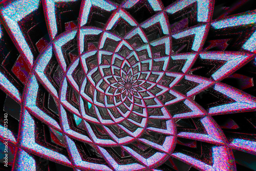 Spherical Spiral Panorama background image for text clipping mask for graphic design in pink, blue, red and black.