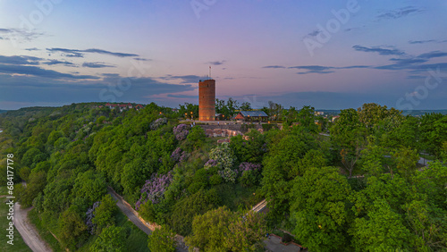Aerial view of Klimek Tower at sunrise. Grudziadz. Poland photo