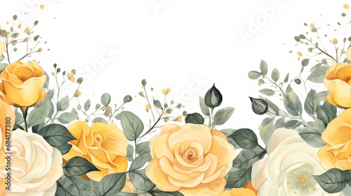 Yellow rose garden background with watercolor photo