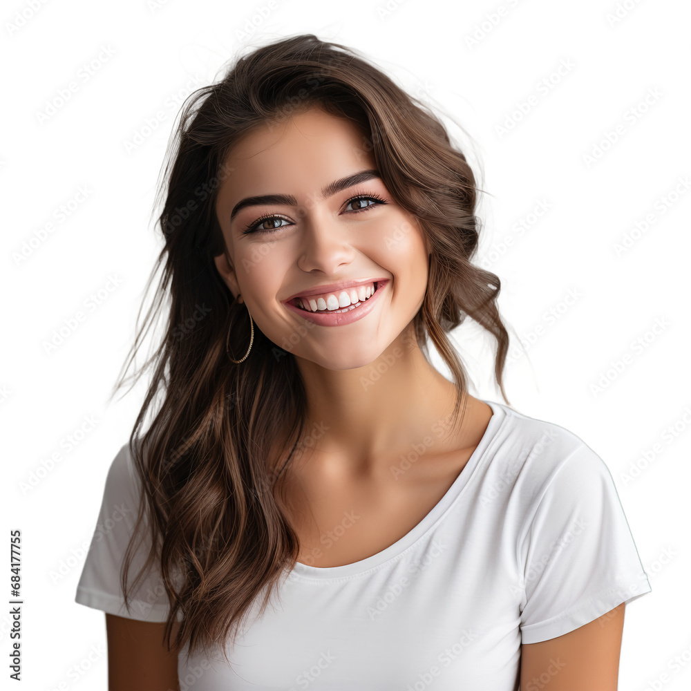 portrait of a woman in a white t-shirt, PNG portrait of a woman in a white t-shirt, PNG