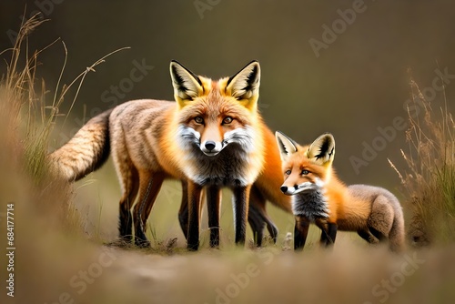 red fox vulpes adult fox with young photo