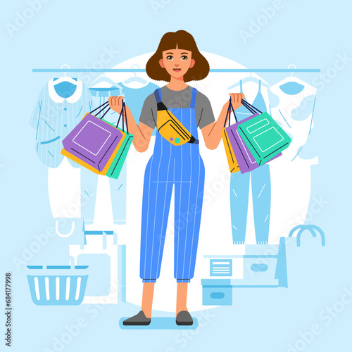 Young happiness joyful shopaholic stylish fashionable woman at retail mall store carrying shopping bags