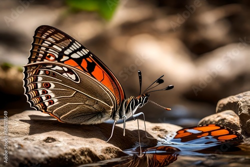 lesser purpel emperor butterfly drinking watar from stone photo
